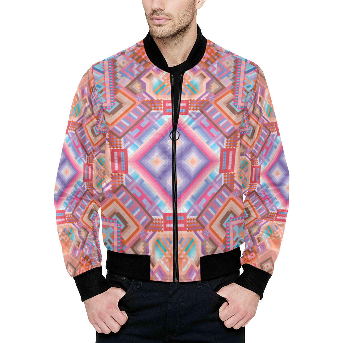 Researcher All Over Print Quilted Bomber Jacket for Men (Model H33)