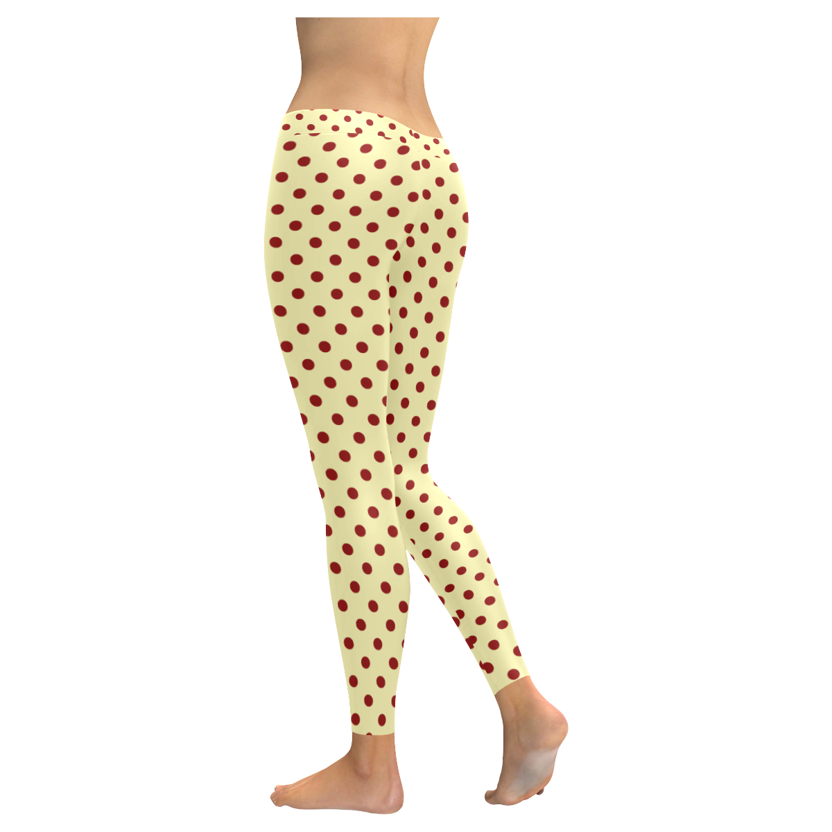 Red Polka Dots on Yellow Women's Low Rise Leggings (Invisible Stitch) (Model L05)