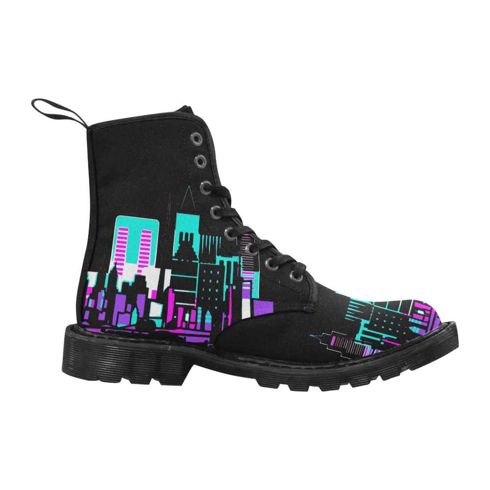 architecture skyline turquoise lila pink Martin Boots for Men (Black) (Model 1203H)
