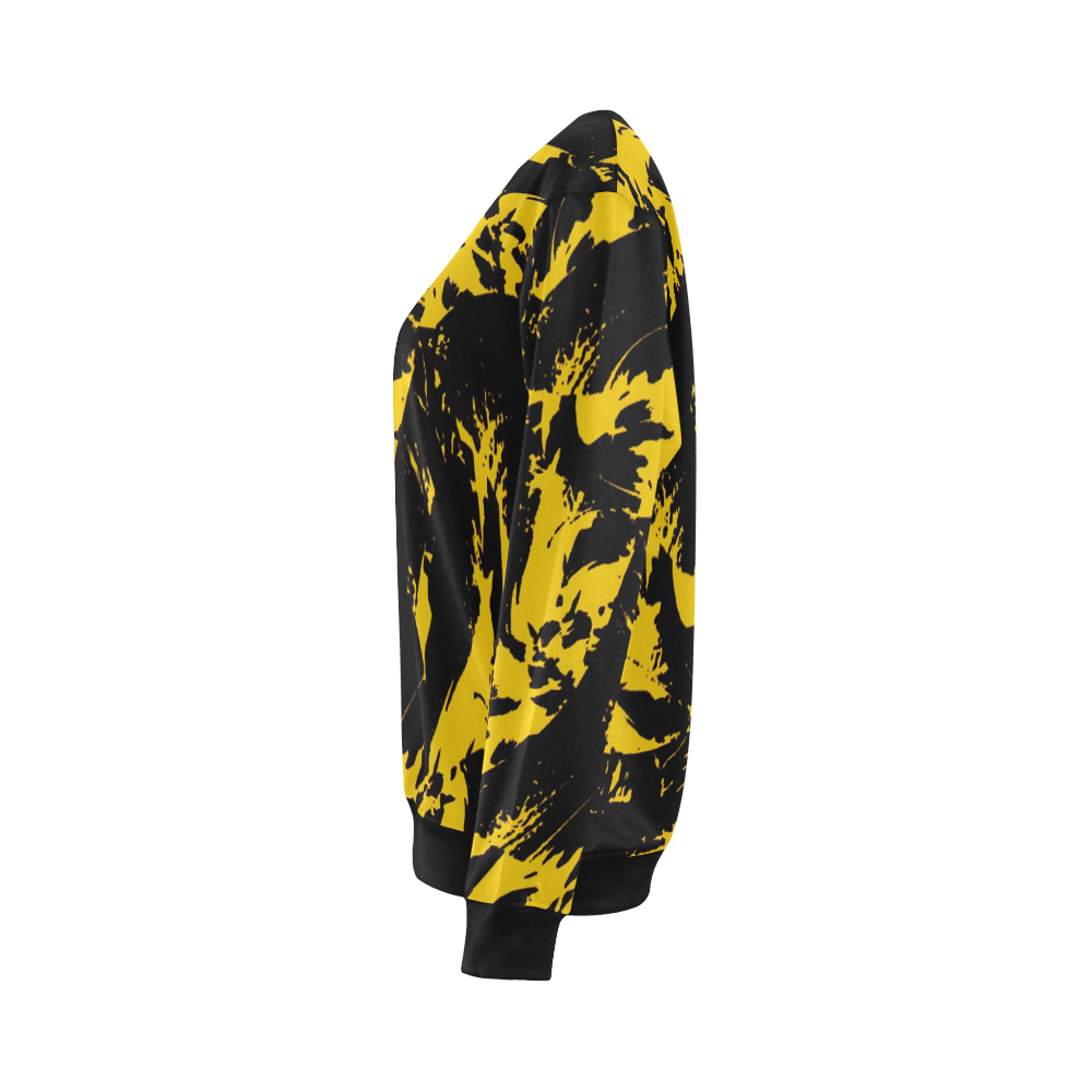 Black and Yellow Paint Splatter Graffiti All Over Print Crewneck Sweatshirt for Women (Model H18)