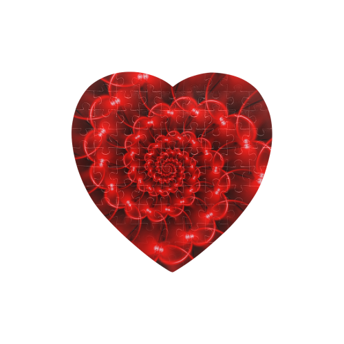 Red Spiral Fractal Puzzle Heart-Shaped Jigsaw Puzzle (Set of 75 Pieces)