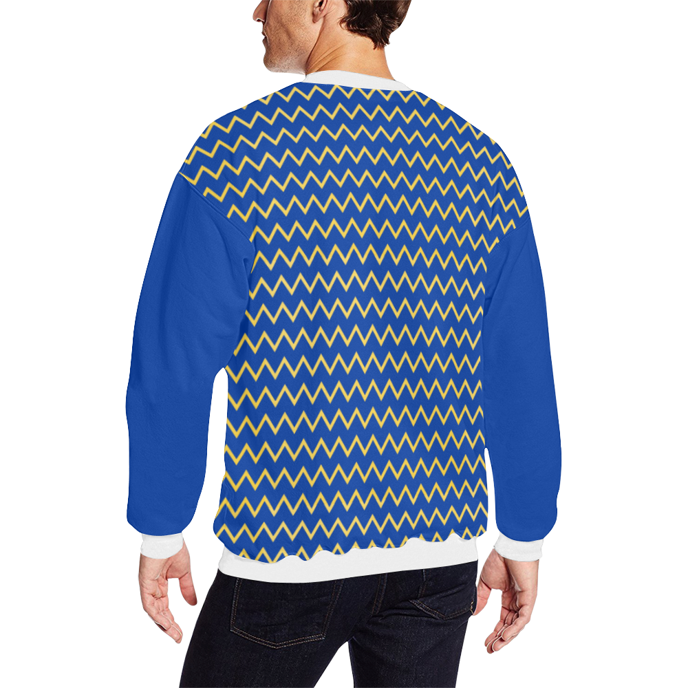 Chevron Jaune/Bleu Men's Oversized Fleece Crew Sweatshirt (Model H18)