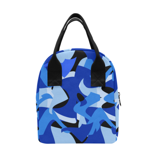 Camouflage Abstract Blue and Black Zipper Lunch Bag (Model 1689)