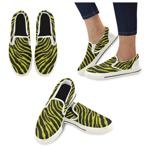 Ripped SpaceTime Stripes - Yellow Men's Slip-on Canvas Shoes (Model 019)