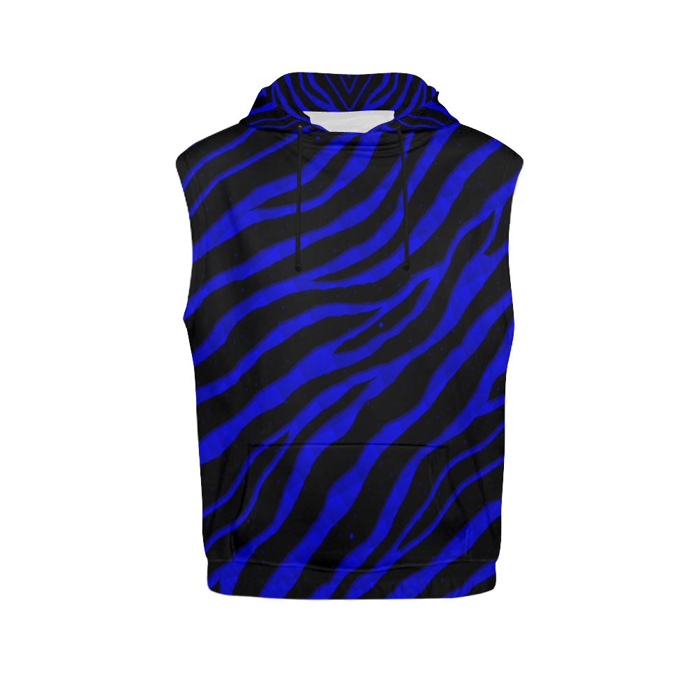 Ripped SpaceTime Stripes - Blue All Over Print Sleeveless Hoodie for Women (Model H15)