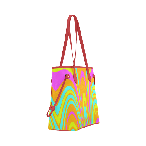 Groovy Retro Tangerine Turquoise Yellow Pink Clover Canvas Tote Bag (Model 1661)