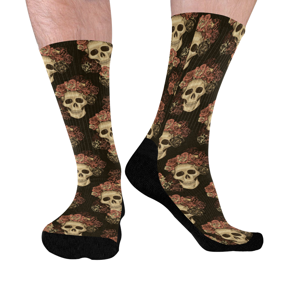 Skull and Rose Pattern Mid-Calf Socks (Black Sole)