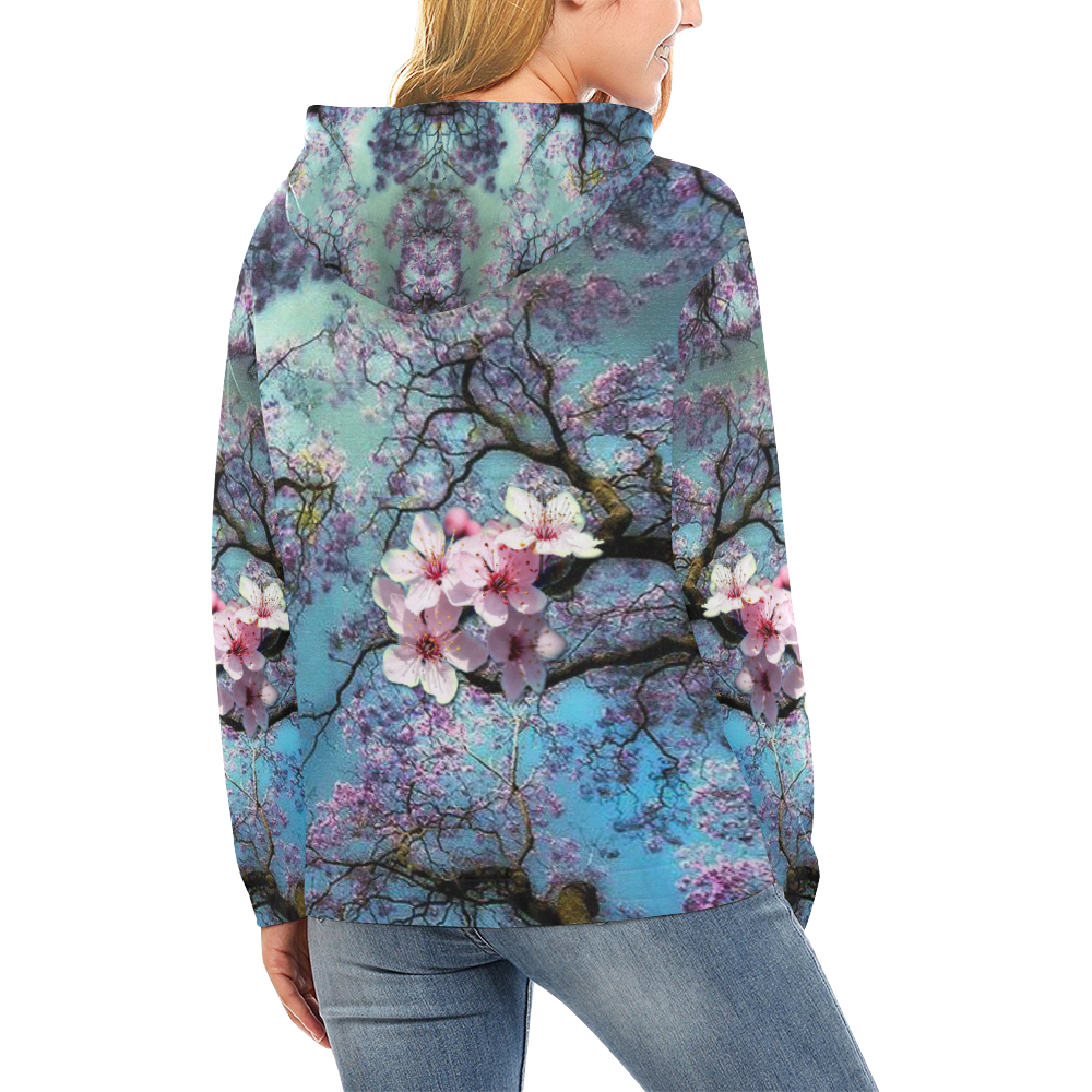 Cherry blossomL All Over Print Hoodie for Women (USA Size) (Model H13)