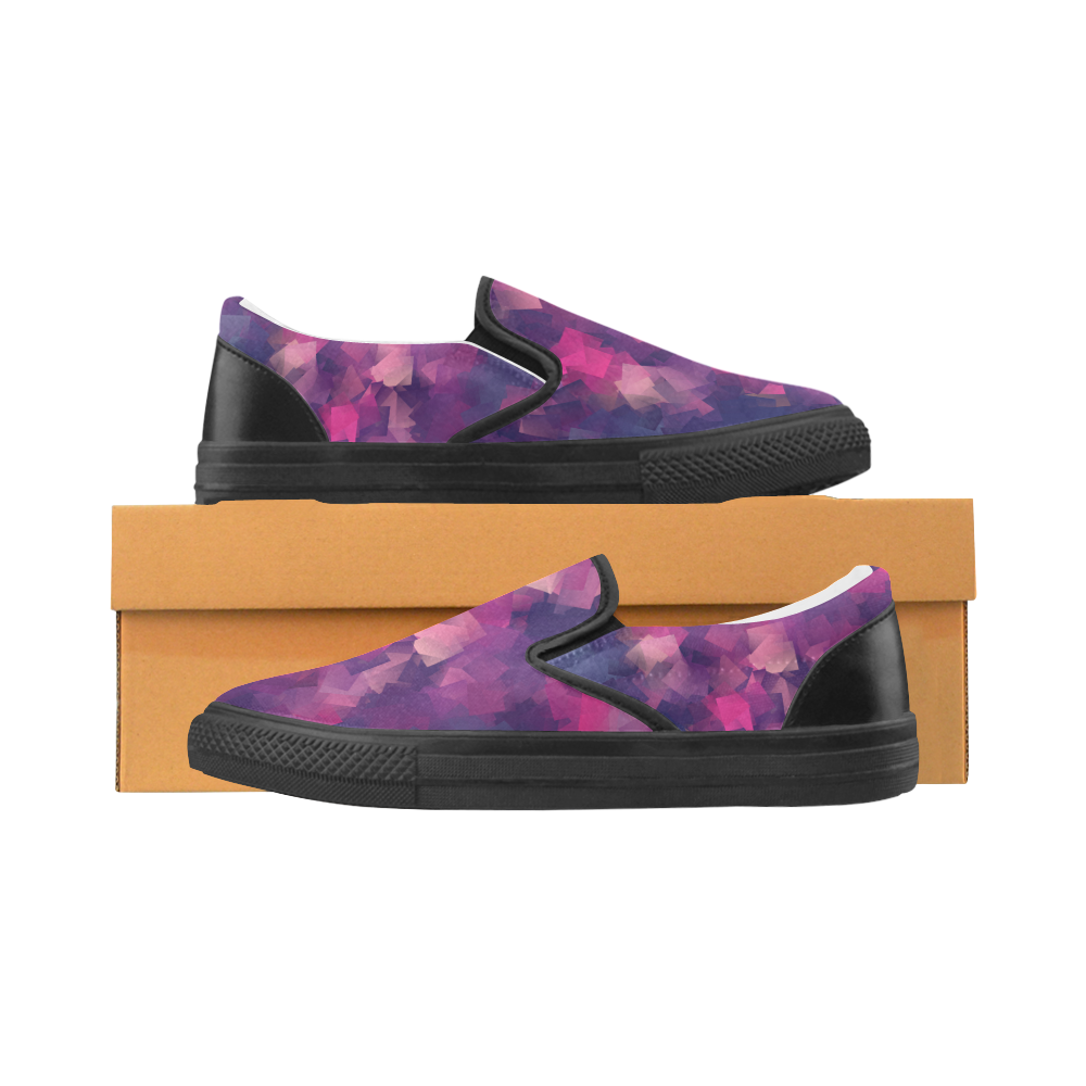 purple pink magenta cubism #modern Women's Slip-on Canvas Shoes (Model 019)