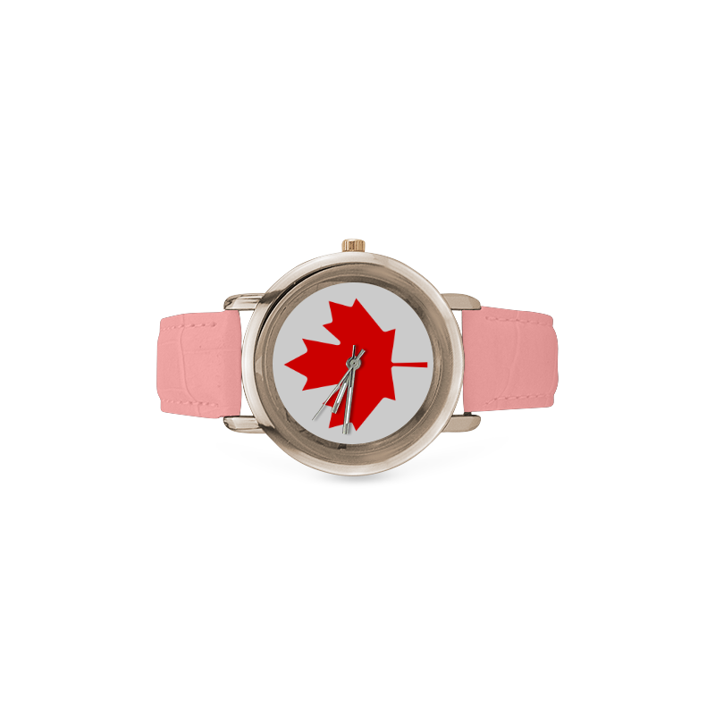 Canada FLag Women's Rose Gold Leather Strap Watch(Model 201)