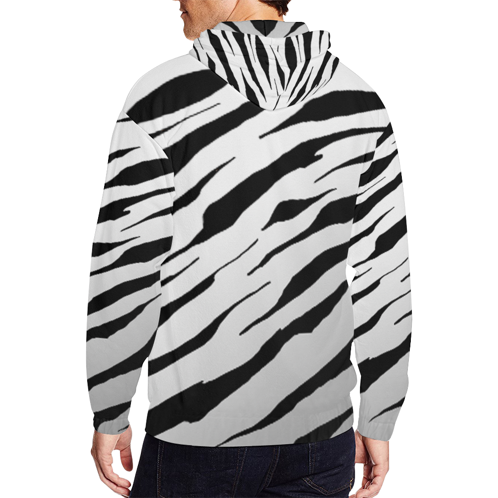 White Tiger Stripe Hoodie All Over Print Full Zip Hoodie for Men (Model H14)