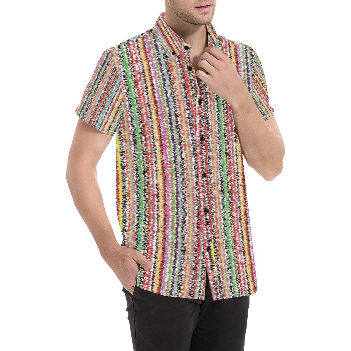 Patterns of colorful lines Men's All Over Print Short Sleeve Shirt (Model T53)