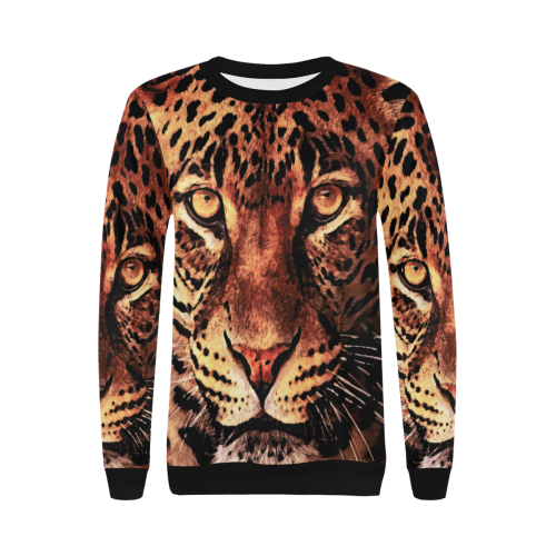 gepard leopard #gepard #leopard #cat Women's Rib Cuff Crew Neck Sweatshirt (Model H34)