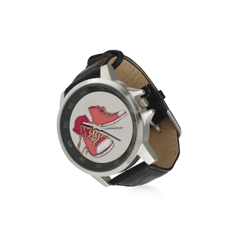 Red Sneakers Unisex Stainless Steel Leather Strap Watch(Model 202)