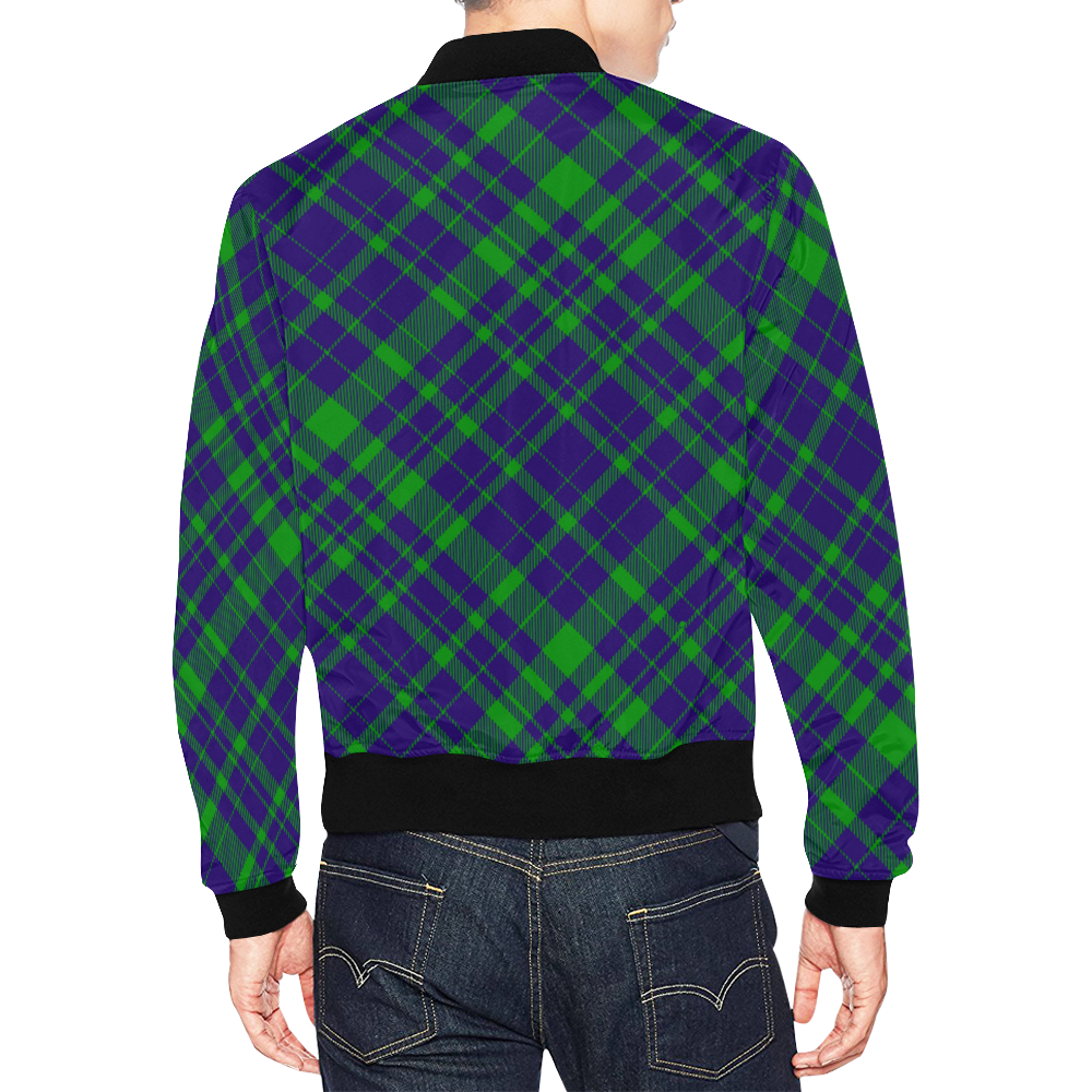 Diagonal Green & Purple Plaid Modern Style All Over Print Bomber Jacket for Men (Model H19)