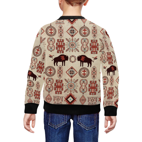 American Native Buffalo All Over Print Crewneck Sweatshirt for Kids (Model H29)
