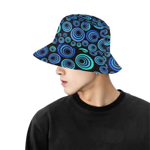 Retro Psychedelic Pretty Blue Pattern All Over Print Bucket Hat for Men