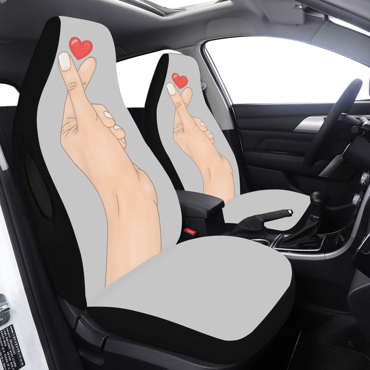 Hand With Finger Heart / Silver Car Seat Cover Airbag Compatible (Set of 2)