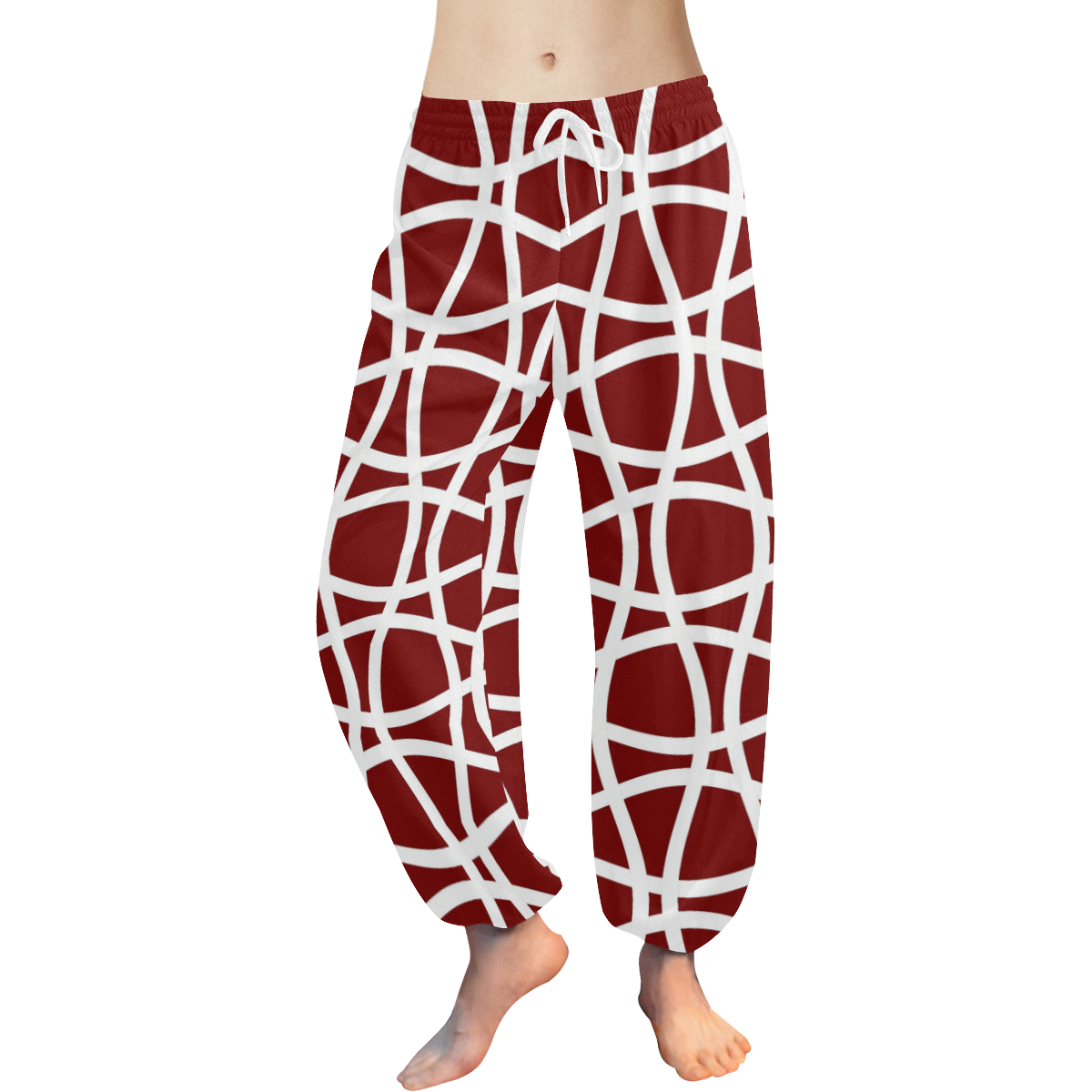 Crimson and white pattern Women's All Over Print Harem Pants (Model L18)