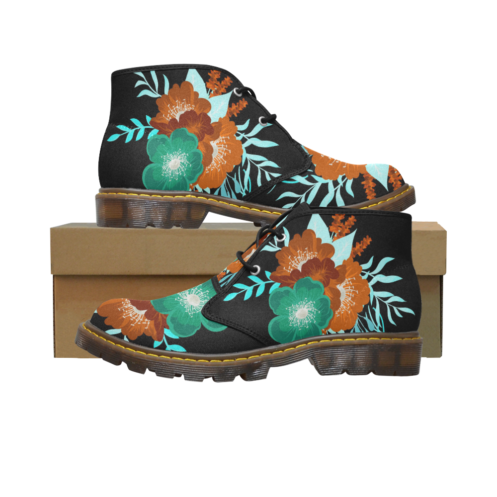 FLORAL DESIGN 20 Women's Canvas Mid-Top Boots (Model 2402-1)