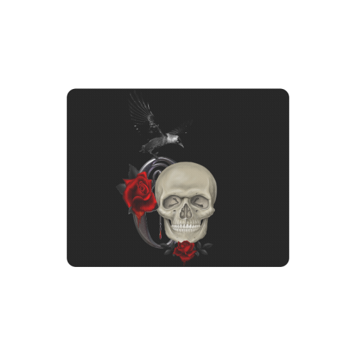 Gothic Skull With Raven And Roses Rectangle Mousepad
