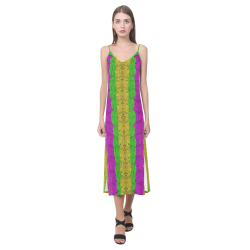 Hipster or hippie in  pattern style V-Neck Open Fork Long Dress(Model D18)