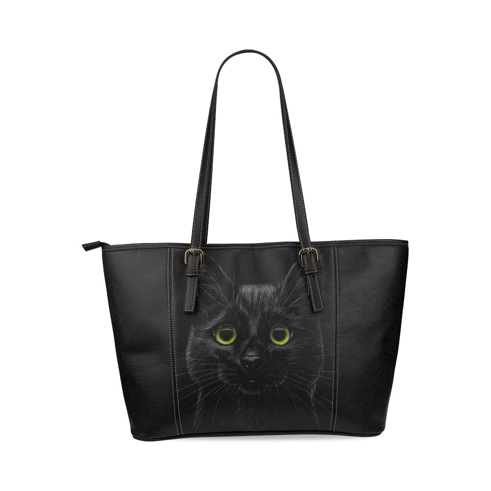 Black Cat Leather Tote Bag/Large (Model 1640)