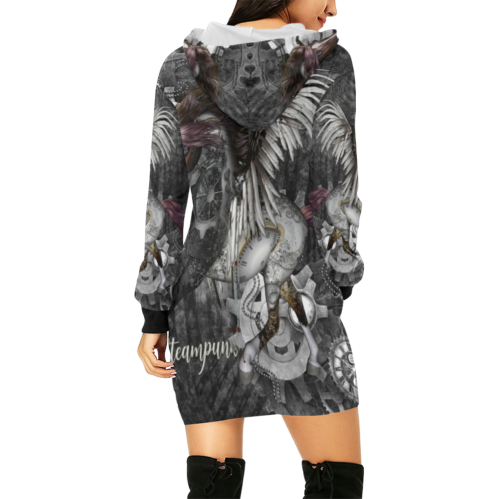 Aweswome steampunk horse with wings All Over Print Hoodie Mini Dress (Model H27)