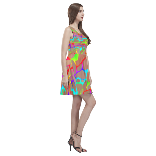 Colorful wavy shapes Thea Sleeveless Skater Dress(Model D19)