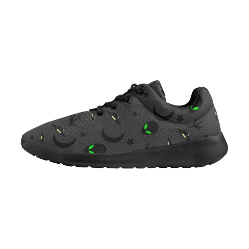 Alien Flying Saucers Stars Pattern (Charcoal/Black) Women's Athletic Shoes (Model 0200)