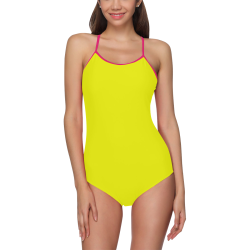 Bright Neon Yellow - Pink Trim Strap Swimsuit ( Model S05)