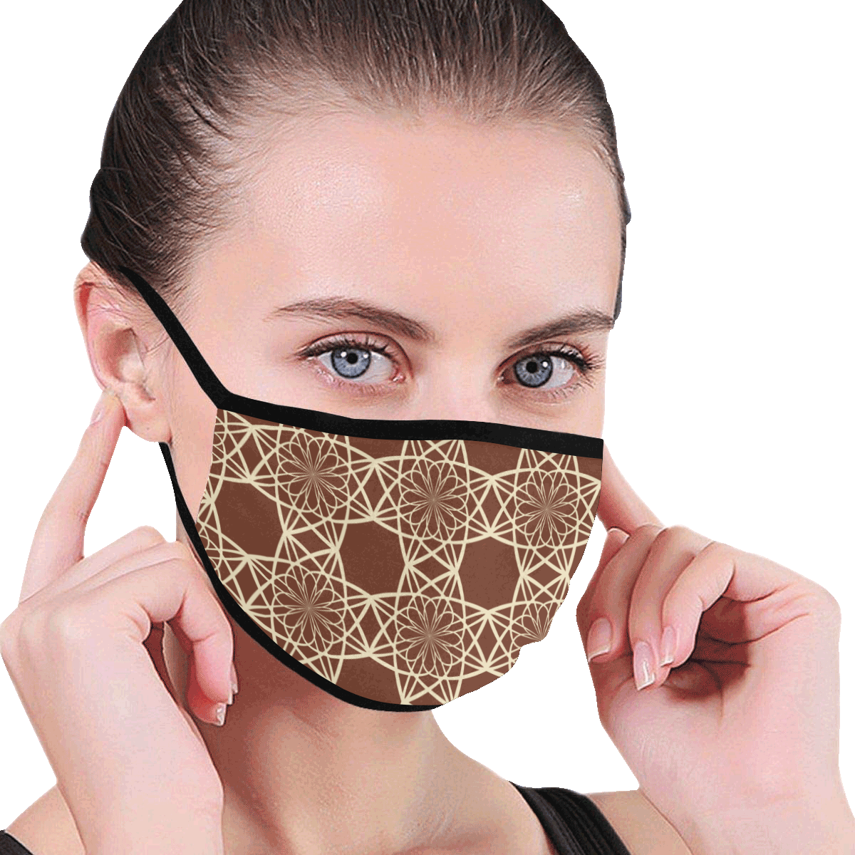Brown and Beige Flowers Pattern Mouth Mask