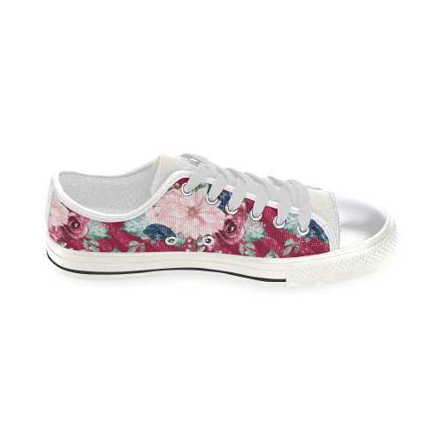 Floral Burgundy Shoes, Romance Watercolor Flowers Women's Classic Canvas Shoes (Model 018)