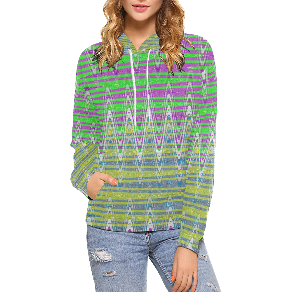 Colorful Pastel Zigzag Waves Pattern All Over Print Hoodie for Women (USA Size) (Model H13)