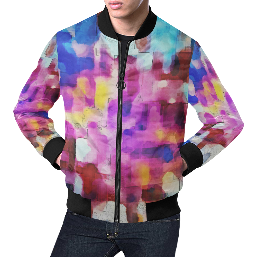Blue pink watercolors All Over Print Bomber Jacket for Men (Model H19)