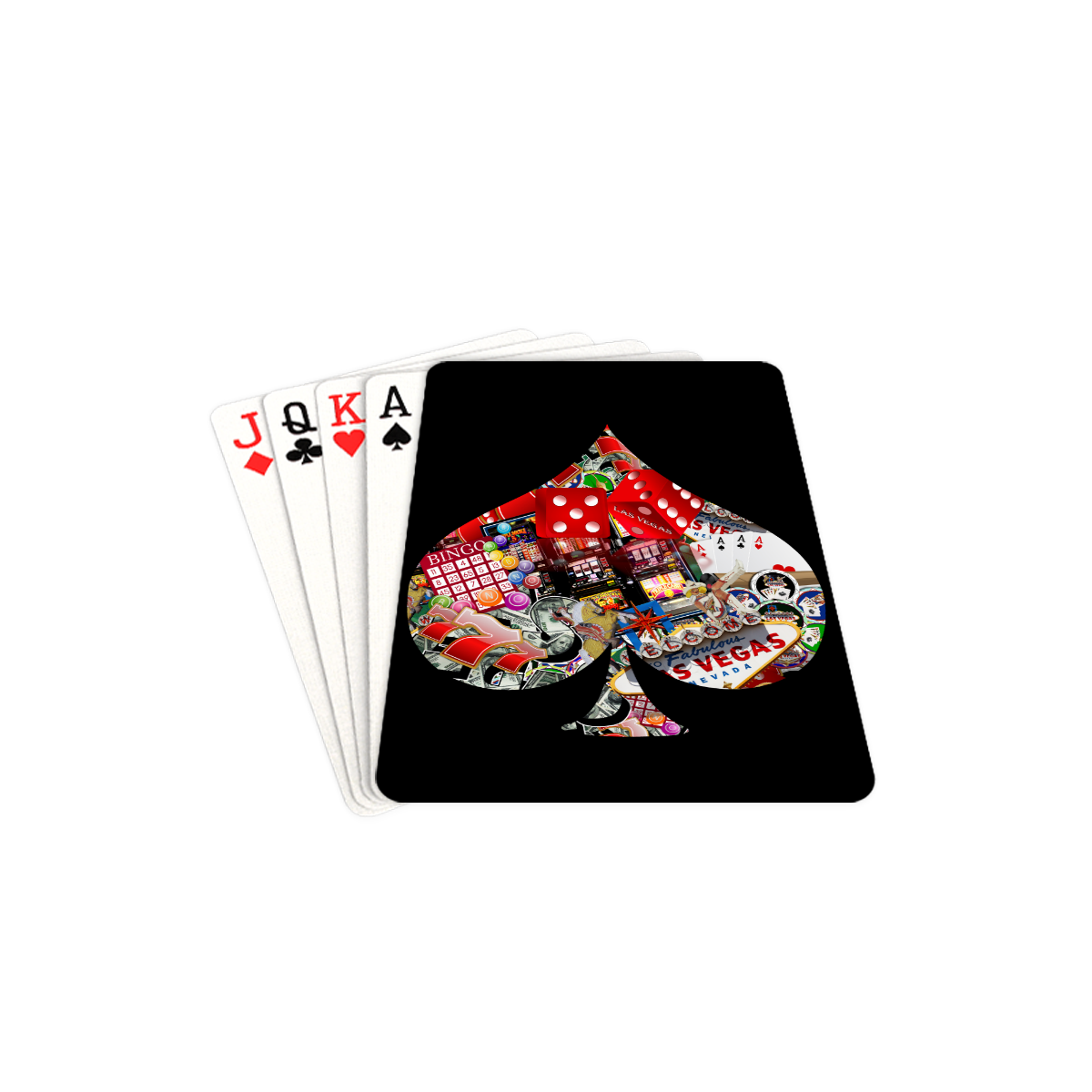 Spade Playing Card Shape - Las Vegas Icons on Black Playing Cards 2.5"x3.5"