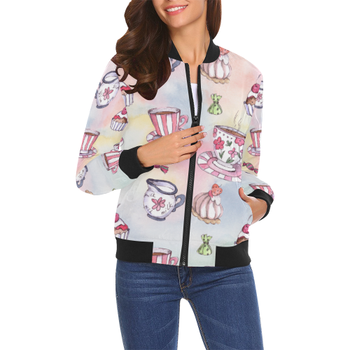 Coffee and sweeets All Over Print Bomber Jacket for Women (Model H19)