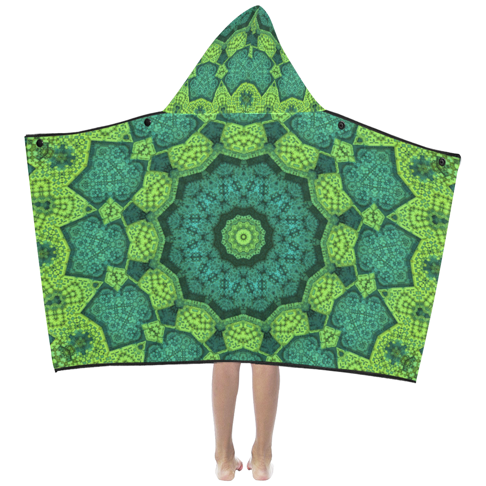 Green Theme Mandala Kids' Hooded Bath Towels