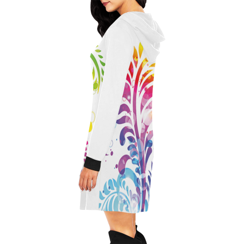 Tropical Flower Feathers Of Hawaii All Over Print Hoodie Mini Dress (Model H27)