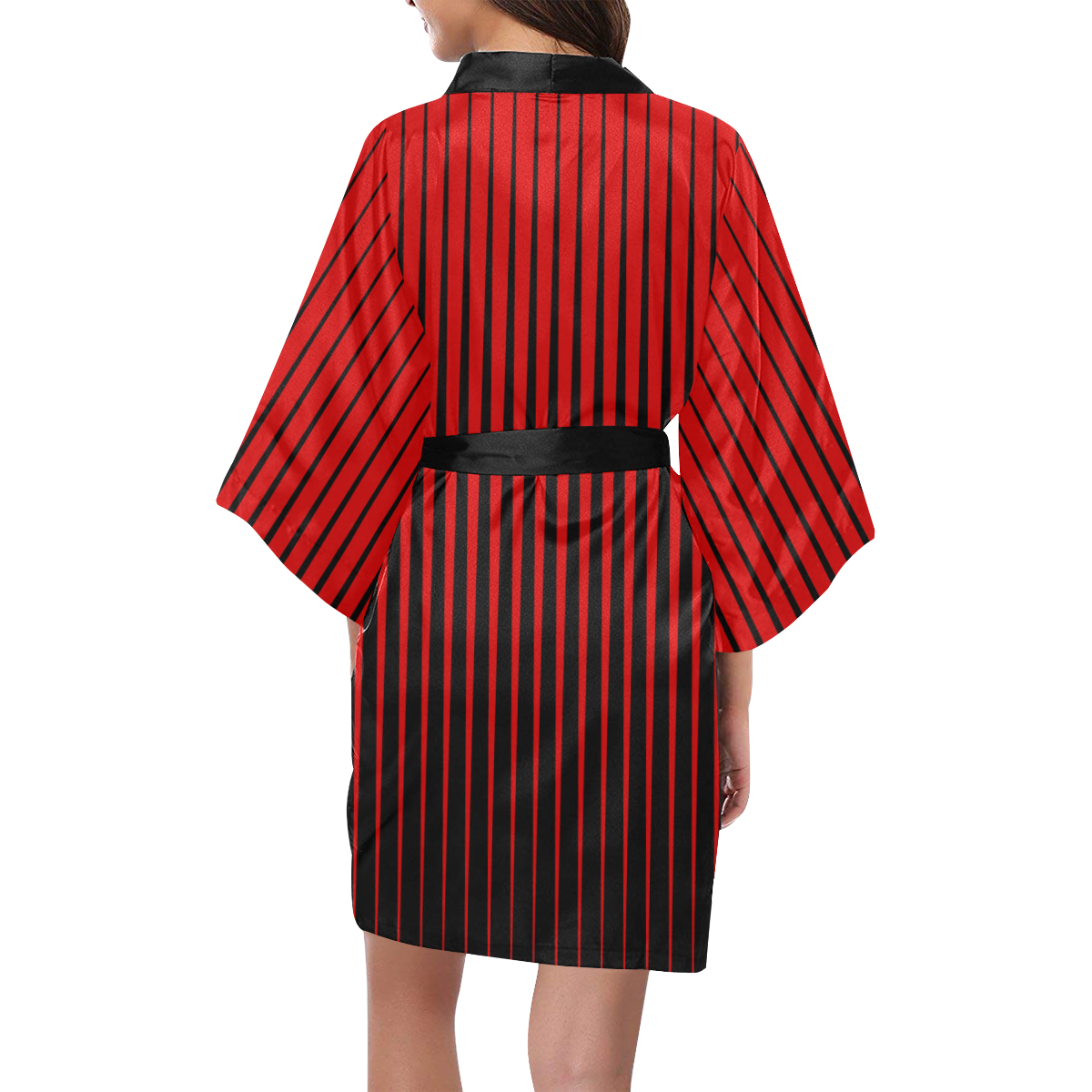 Tapered Black Stripes on Red Kimono Robe