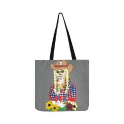 Cowgirl Sugar Skull Grey Reusable Shopping Bag Model 1660 (Two sides)