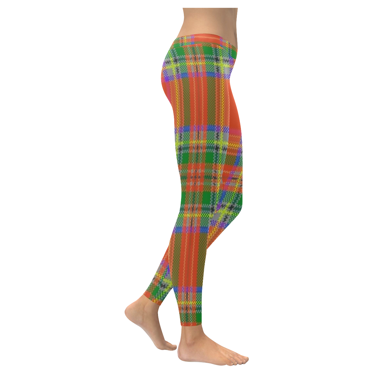 Orange And Green Plaid Women's Low Rise Leggings (Invisible Stitch) (Model L05)