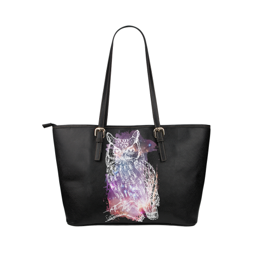 Cosmic Owl - Galaxy - Hipster Leather Tote Bag/Small (Model 1651)