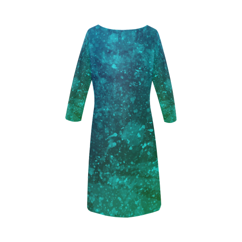 Blue and Green Abstract Round Collar Dress (D22)