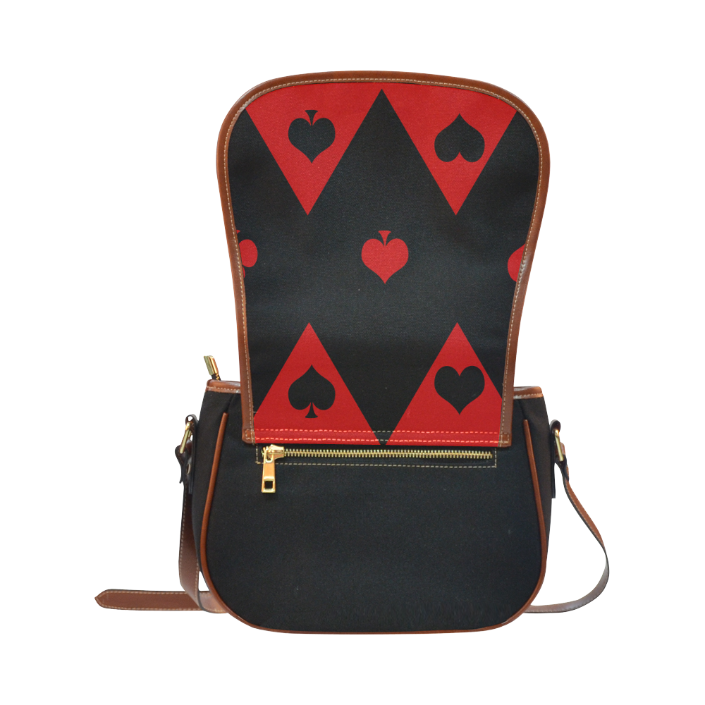 Las Vegas Black Red Play Card Shapes Saddle Bag/Small (Model 1649)(Flap Customization)
