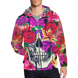 Pushing up Floral hoodie All Over Print Full Zip Hoodie for Men (Model H14)
