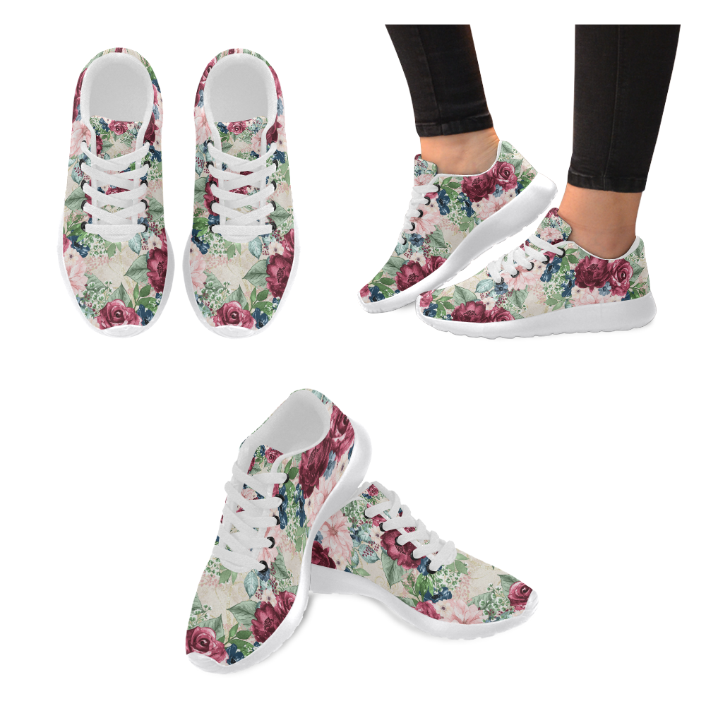Luxury Flowers Shoes, Elegant Floral Women’s Running Shoes (Model 020)