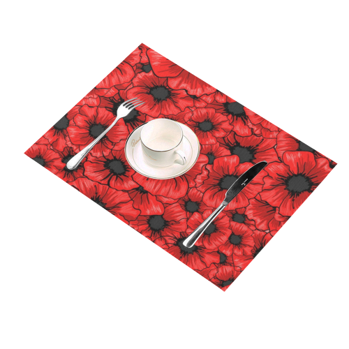 Red Hibiscus Flowers Placemat 14’’ x 19’’ (Set of 4)