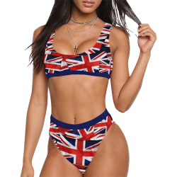 Union Jack British UK Flag - Blue Sport Top & High-Waisted Bikini Swimsuit (Model S07)