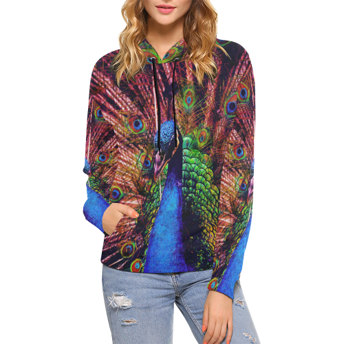 Impressionist Peacock All Over Print Hoodie for Women (USA Size) (Model H13)